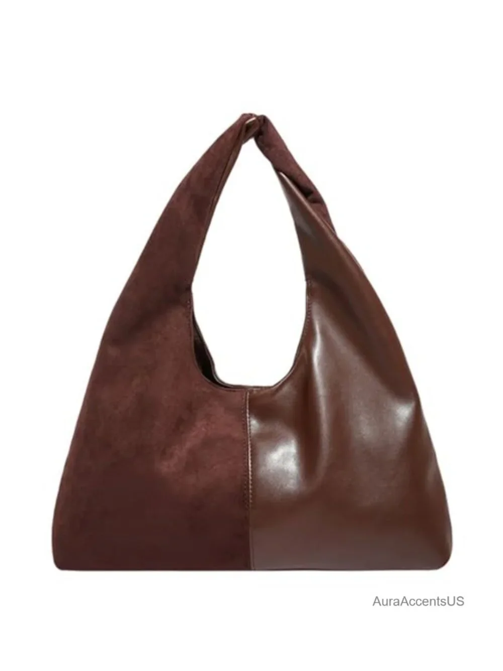 Suede Hobo Bag Women Slouchy Tote Handbag Splicing Leather Magnetic Closure